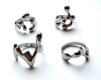 Anillo de plata cromada Y2K en forma de gota, anillo punk, regalo de cumpleaños, anillo llamativo, grunge, Y2K, anillo retro, regalo de Navidad.