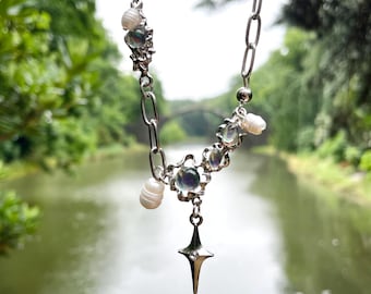 Prachtige Siren-ketting met echte zoetwaterparels, parelketting, zeemeermin, fee, opvallende statement-parelketting, cadeau, mystiek, grunge, Y2K