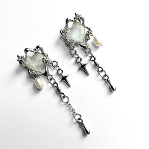 Boucles d'oreilles en perles d'eau douce avec étoile – Boucles d'oreilles pendantes Y2K en acier inoxydable, chrome argenté – Bijou rétro grunge à offrir