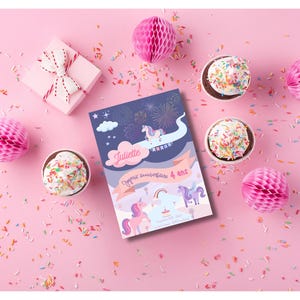Invitation d’anniversaire personnalisée licorne + enveloppe
