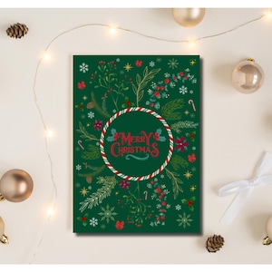 Carte de voeux couronne "Merry Christmas" + enveloppe