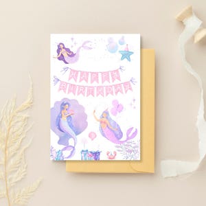 Carte d'anniversaire sirènes féeriques + enveloppe