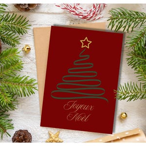 Carte de voeux "Joyeux Noël" ou "Merry Christmas" + enveloppe