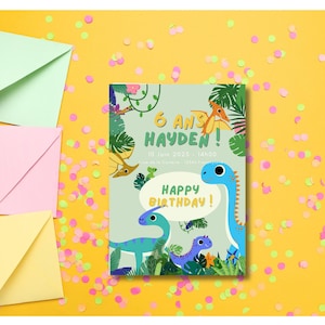 Invitation anniversaire personnalisée dinosaures + enveloppe