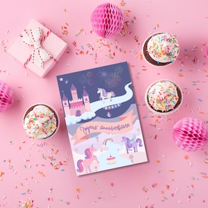 Carte anniversaire licorne + enveloppe