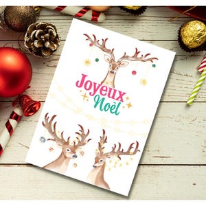 Carte de voeux "Cerfs de Noël" + enveloppe