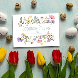 Carte printanière Joyeuses Pâques  + enveloppe