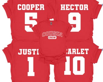 Custom Cousin Crew Matching Shirts, Personalized Cousin Shirts, Cousin Crew Shirt With Name & Number on Back, Toddler Kids Youth Adult Shirt