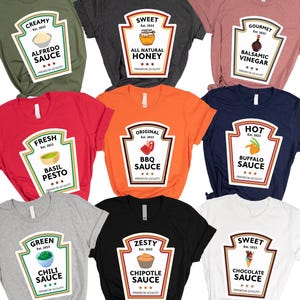 Group Condiment Shirt, Matching Condiment Halloween Costume Party Shirt, Softball Tournament Tshirt, Ketchup Mustard Relish printed T-shirts