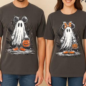 Comfort Colors® Retro Mickey Minnie Halloween Couple Shirts, Mickey Ghost Shirt,Minnie Ghost Shirt,Halloween Matching Shirt,Disney Halloween