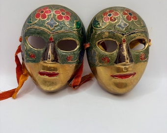 Vintage Painted Brass Ornament Set Decorative Collectible Pair