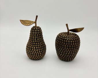 Vintage Brass Hobnail Apple Pear Ornaments – Hollywood Regency Mid Century Decor