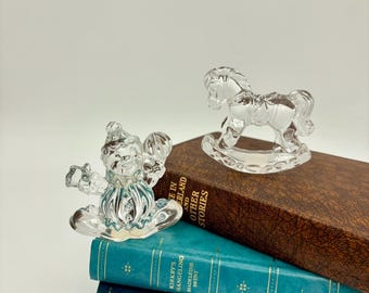 Vintage Princess House Crystal Treasures Rocking Horse and Clown Figurines Glass Collectibles