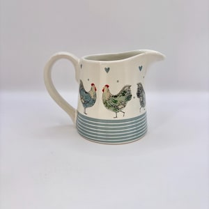 Gisela Graham Cottage Jug – Blue Stripes with Hen Design