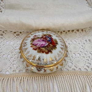 Vintage Limoges Jewelry Trinket Box – Round Gold-Pattern France