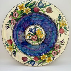 Vintage Hand Painted Spring Floral Plate By Maling England
