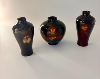 ZS Co Bavaria Rembrandt Ware Portrait Vases Set of 3 Antique Porcelain