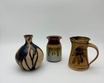 Vintage Chris Aston Elkesley Studio Pottery Handmade Ceramic Set of 3