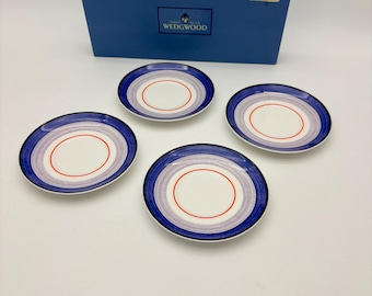 Wedgwood Blue Firs Coaster Set, Art Deco English Ceramic Pottery