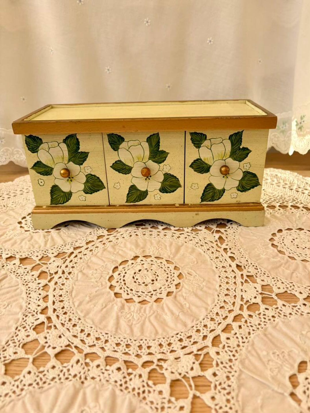 Vintage Wooden Cabinet With 3 Drawers Hand-painted Decorative Storage ...