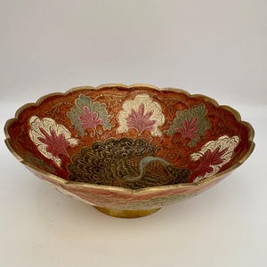 Brass Cloisonne Bowl with Peacock Design – Vintage India Trinket Dish