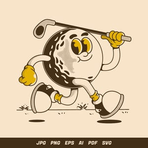 Running Vintage Golf Ball Character Illustration