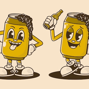 Personnage de canette de bière avant et après avoir bu
