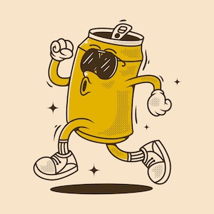 Running beer can character, retro colors