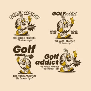 Walking golf ball character holding a golf stick