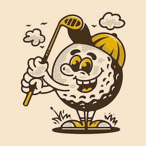 Golf ball character holding a golf stick