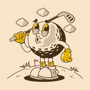 Retro golf character holding a golf stick