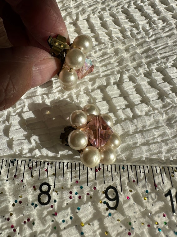Vintage Pink AB Bicone Bead Faux Pearl Earrings b… - image 6