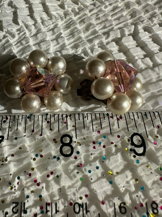 Vintage Pink AB Bicone Bead Faux Pearl Earrings b… - image 5