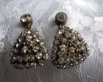 Czech Vintage Rhinestone Puff Earrings Screw Back Wedding Bridal Prom Pageant costume jewelry jewellery