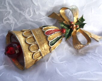 Vintage Costume Jewelry Gerrys Christmas Bell Brooch pin bow holiday jewellery