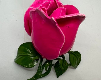 Large Unique Vintage Pink Enamel Rose Bud Brooch Pin wedding bridal prom office occasion