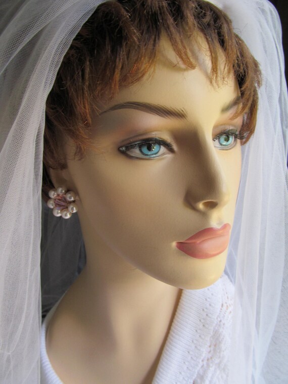 Vintage Pink AB Bicone Bead Faux Pearl Earrings b… - image 2
