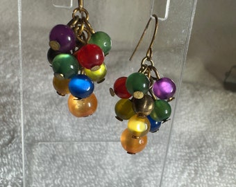 Acrylic Multi Colored Beads Drop Earrings Pierced Ears costume jewelry jewellery