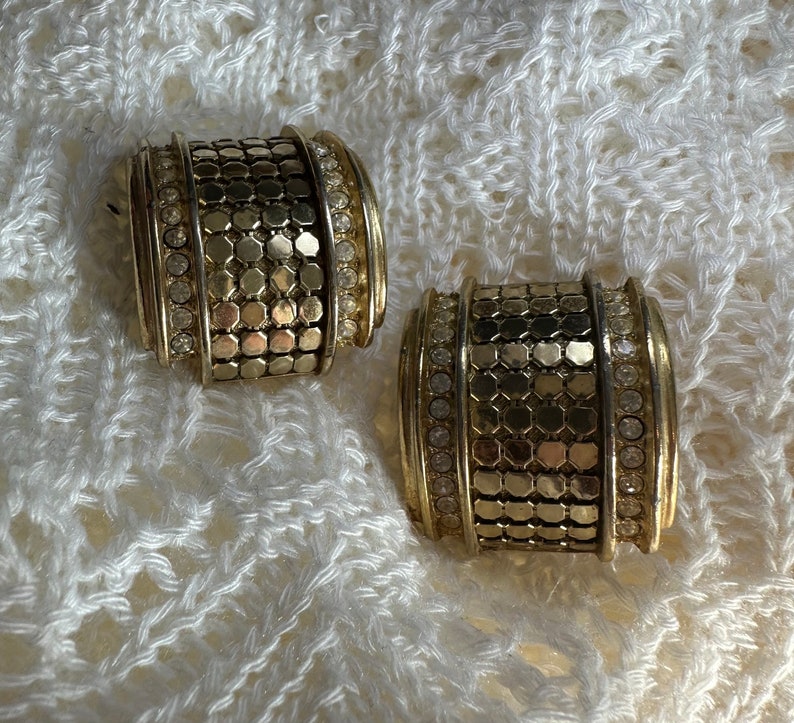 Vintage Whiting And Davis Signed Mesh Earrings With Rhinestones clip on jewelry jewellery image 10