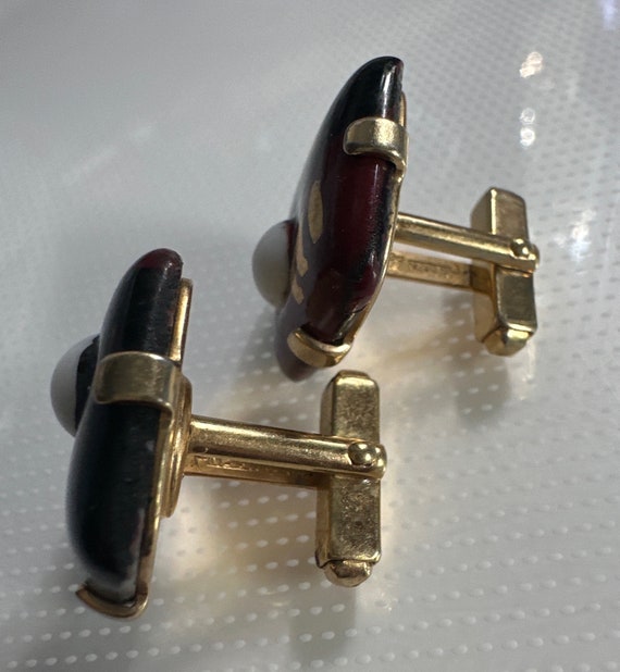 Vintage Anson Art Glass Black Red Gold Cufflinks … - image 2