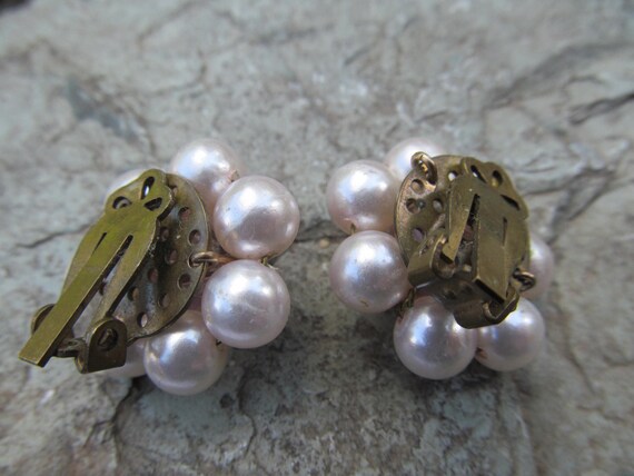Vintage Pink AB Bicone Bead Faux Pearl Earrings b… - image 4