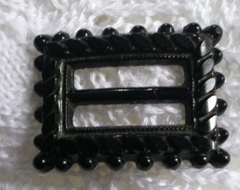 Unusual Vintage Molded Black Glass Belt Buckle womens accessory repurpose