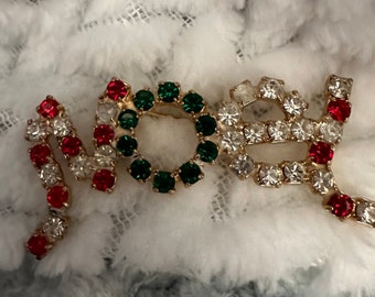 Vintage Rhinestone Noel Christmas Pin holiday party office brooch jewellery