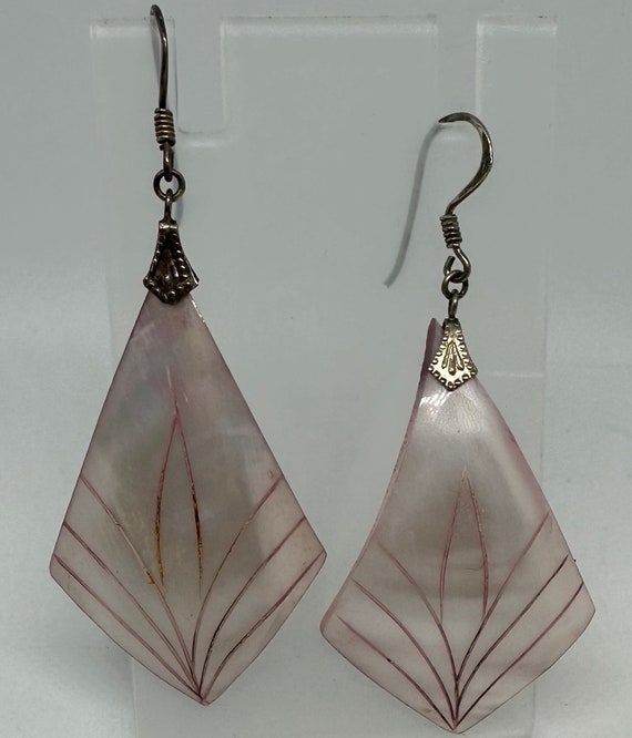 Artisan Etched Shell Diamond Shape Drop Earrings … - image 2