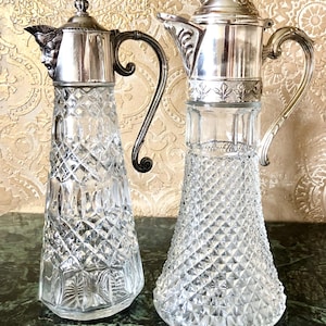 Pair of Vintage Cut Glass&Silver plated Decanters-Mid Century Charm with Italian Marking-Bar Cart Decor-Father's Day Gift-Free EU Shipping