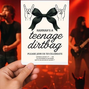 Teenage Dirtbag Birthday Invitation, teenager birthday, thirteenth birthday, teenage dirtbag girly invite