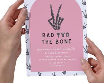 Invitación de segundo cumpleaños de Bad TWO the Bone: temática de rock and roll (descarga digital)