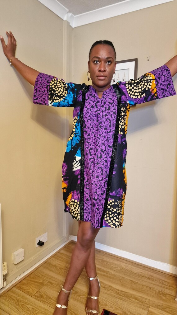 Kishi Handmade Ankara Midi Dress: Vibrant African Print, Three-Quarter Sleeves