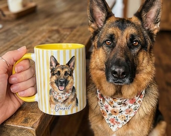 Custom German Shepherd Mug, Personalized Watercolor Portrait from Photo Coffee Cup