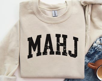 Comfy Mahjong Sweatshirt Vintage Mah Jong Crewneck Distressed Game Night Apparel Mahj Player Unisex Sweater Cozy Trendy Graphic Mahjong Top